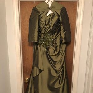 Green satin mother of the groom dress with beading